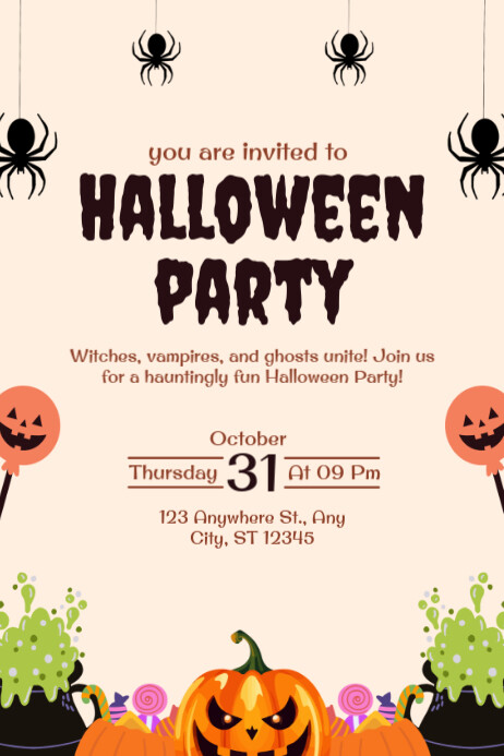 White Illustrative Halloween Party Poster Template | PosterMyWall