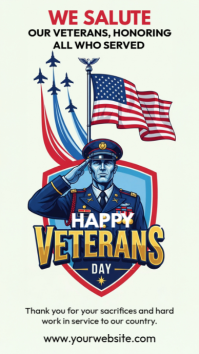 White Illustrative Happy Veterans Day Digital Display (9:16) template