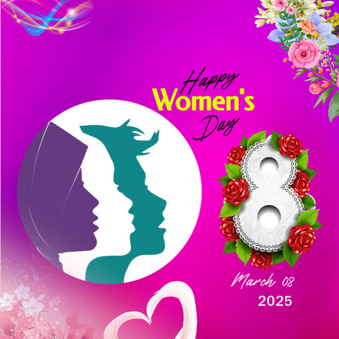 White Illustrative Happy Women's Day 2025 Album Cover template