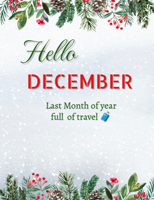 White Illustrative Hello December Flyer 2024 Template | PosterMyWall