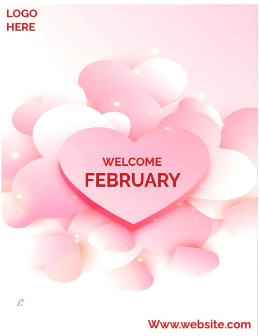 White Illustrative Hello February Flyer (us Letter) Template | PosterMyWall