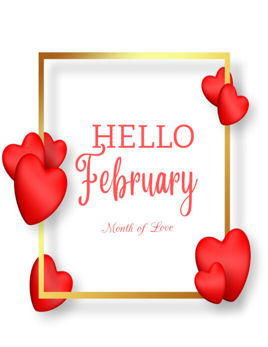 White Illustrative Hello February Flyer (us Letter) Template | PosterMyWall