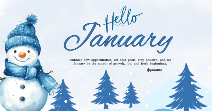 White Illustrative Hello January Facebook Shared Image Template ...
