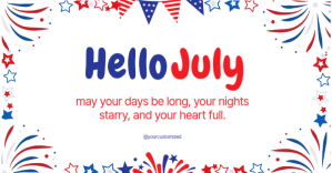 White Illustrative Hello July Facebook Shared Image template
