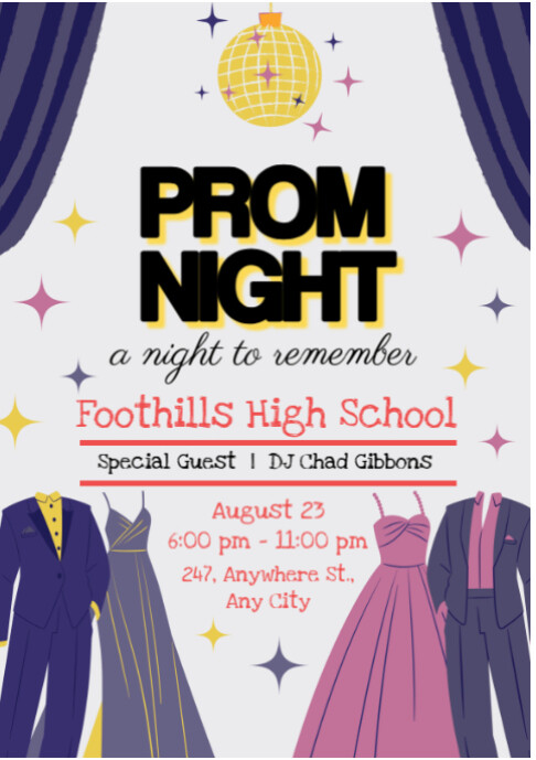 Template Program For Jhs Prom Night White Illustrative High School Prom Night Poster A2 Template | PosterMyWall