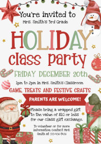White Illustrative Holiday Class Party A4 template