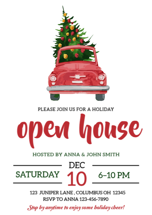 White Illustrative Holiday Open House Christmas Party Invitation A4 ...