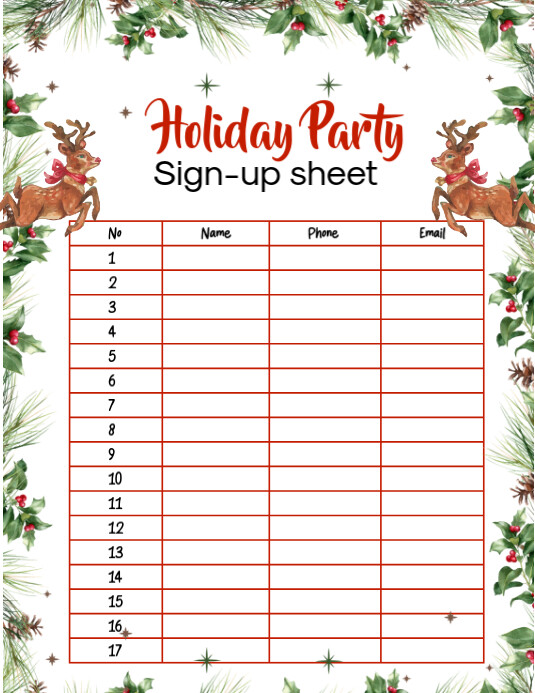 White Illustrative Holiday Party Sign Up Sheet Flyer (us Letter