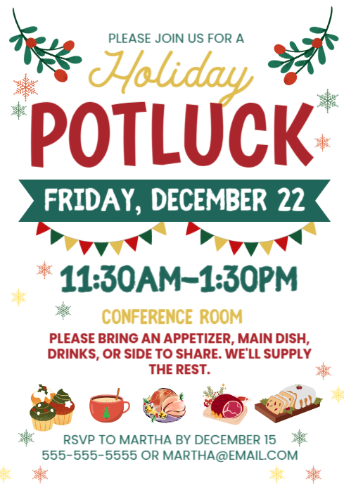 White Illustrative Holiday Potluck A4 Template | PosterMyWall