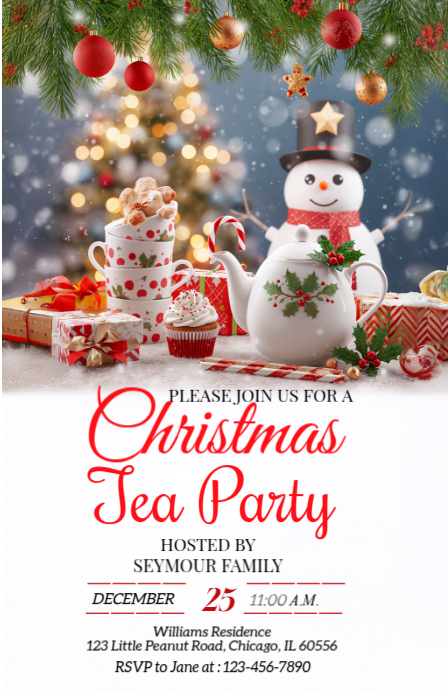 Plantilla de White Illustrative Holiday Tea Gathering Invitation ...