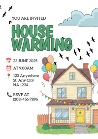 White Illustrative House Warming A5 template