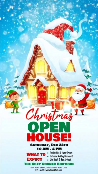 White Illustrative Illustrative Christmas Open House A4 Instagram Story template
