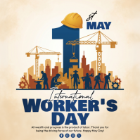 White Illustrative International Worker's Day Square template