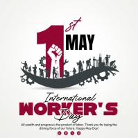 White Illustrative International Worker's Day Square Carré (1:1) template