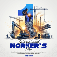 White Illustrative International Worker's Day Instagram Post template