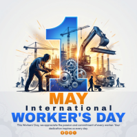 White Illustrative International Workers' Day Instagram Post template
