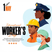 White Illustrative International Workers' Day Square Video Carré (1:1) template