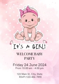 White Illustrative  It’s A Girl Announcement Poster Template A4
