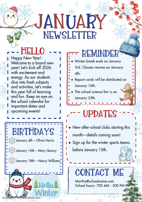 Copy of White Illustrative January Newsletter A4 | PosterMyWall