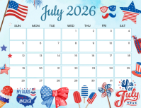 White Illustrative July 2026 Calendar Flyer (us Letter) template