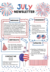 White Illustrative July Newsletter A4 template