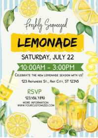White Illustrative Lemonade Summer Party A6 template