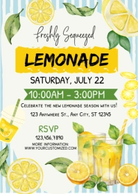 White Illustrative Lemonade Summer Party A6 template