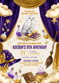 White Illustrative Magical Birthday Party A4 template