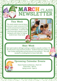 White Illustrative March Newsletter A4 template