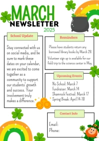 White Illustrative March Newsletter A4 template