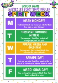 White Illustrative Mardi Gras Spirit Week A4 template