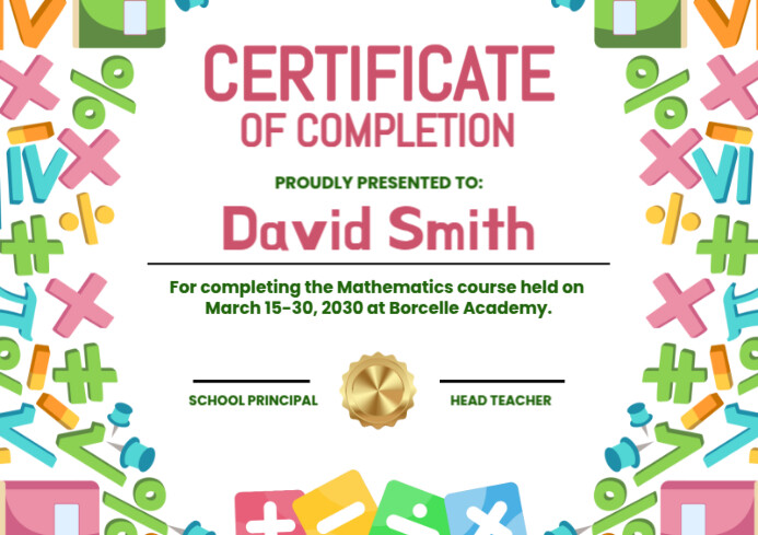 Plantilla de Mathematics Certificate | PosterMyWall
