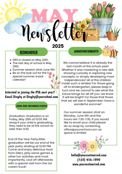 Plantilla de White Illustrative May Newsletter A4 | PosterMyWall