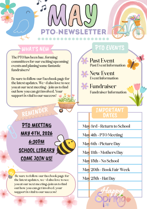 White Illustrative May Pto Newsletter A4 Template | PosterMyWall