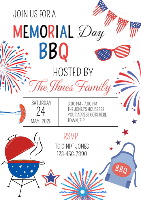White Illustrative Memorial Day Bbq A4 template
