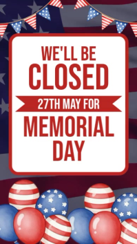 White Illustrative Memorial Day Closure Announcement Instagram Story Video template