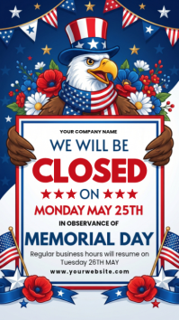 White Illustrative Memorial Day Closure Announcement Instagram Story template
