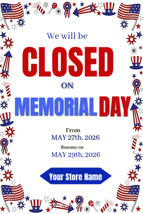 Memorial Day Closure Posters Template | PosterMyWall