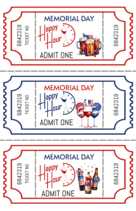 White Illustrative Memorial Day Happy Hour ticket Tabloid template
