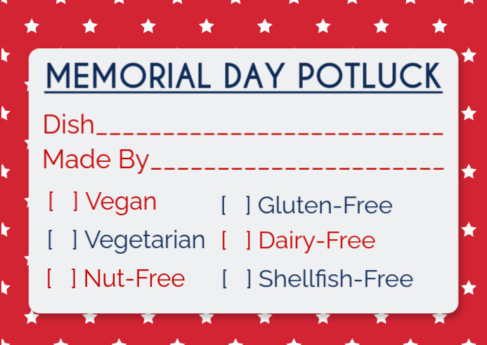 White Illustrative Memorial Day Potluck Food Allergens Postcard template