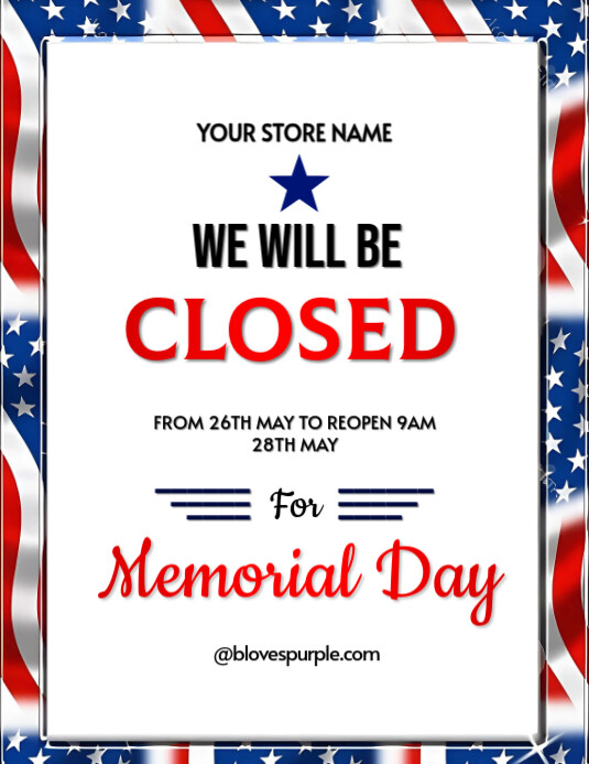 White Illustrative Memorial Day Store Closure Flyer (us Letter ...