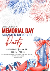 White Illustrative Memorial Day Summer Kick-off Party A4 template