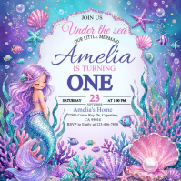 White Mermaid Birthday Party Kvadrat Template
