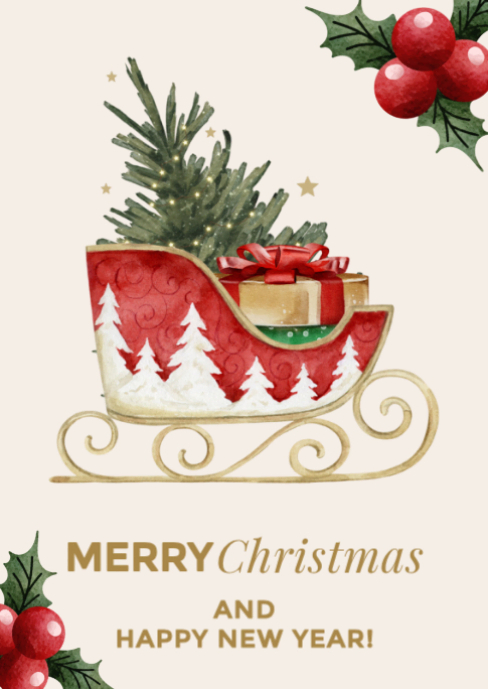 White Illustrative Merry Christmas Card A6 Template | PosterMyWall
