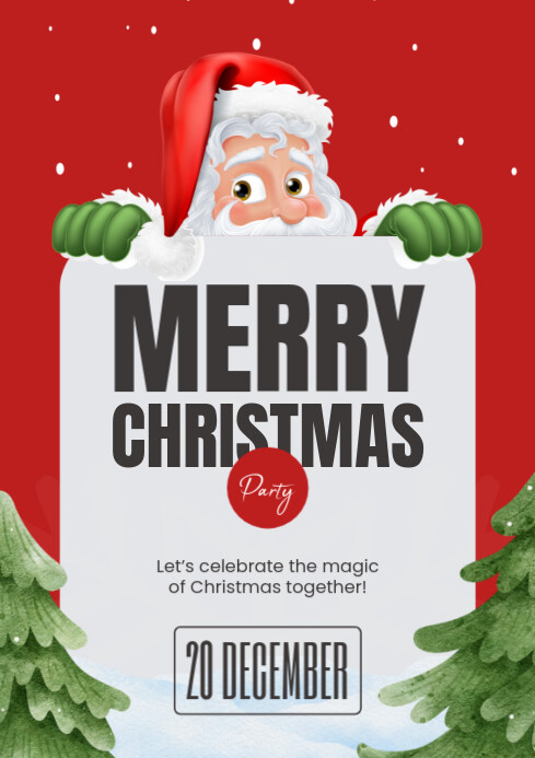 White Illustrative Merry Christmas Party A4 Template | PosterMyWall