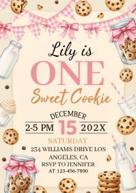 White Illustrative Milk and Cookies Birthday A4 template