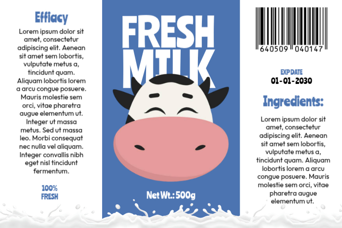 White Illustrative Milk Label-Vorlage | PosterMyWall