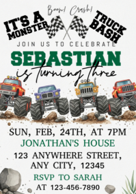 White Illustrative Monster Truck Birthday A2 template