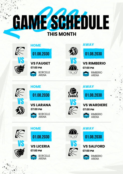 White Illustrative Monthly Game Schedule A4 template