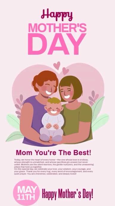 White Illustrative Mother’s Day Celebration Video  Digital Display (9:16) template